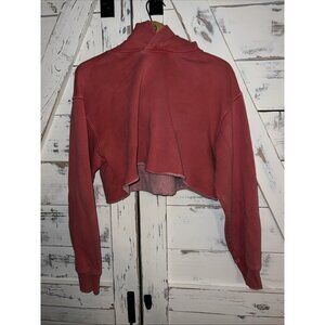 Aritzia TNA Hoodie Women's L Red Faded Oversized Crop Hooded Sweatshirt Raw Hem